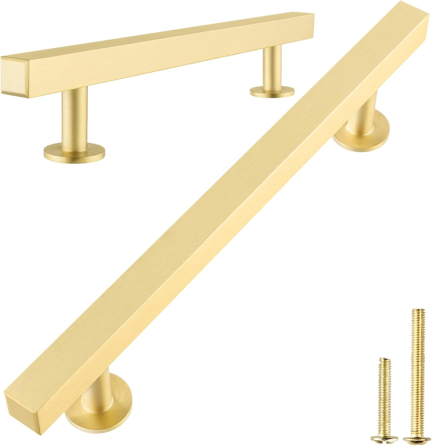 QOGRISUN 2-Pack Solid Brass Cabinet Handles, Gold Square T Bar Cabinet Pulls, 5 Inch Hole Center ... | Amazon (US)