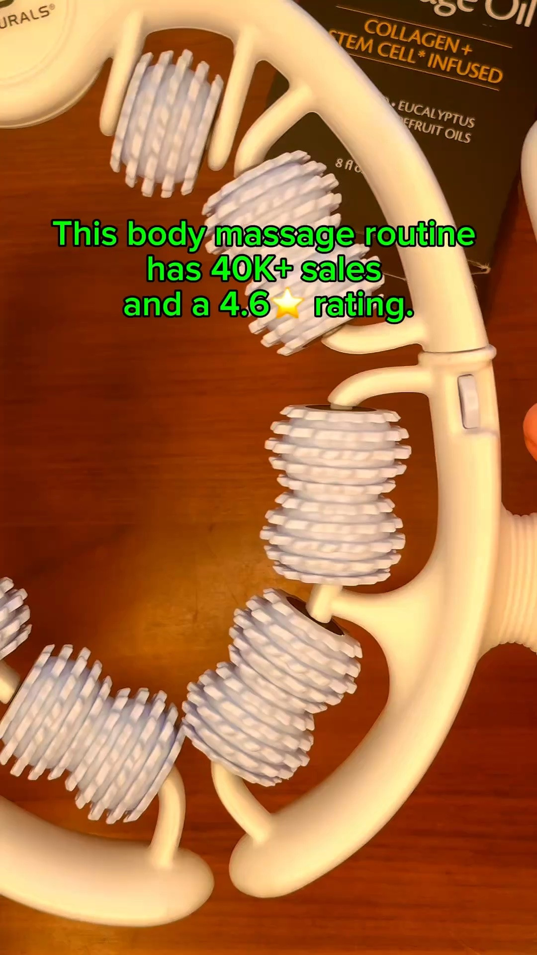 Body massage + massage oil. Helps make my self-care routine feel like a spa. Great for lymphatic massage. Leaves my skin feeling softer and smoother. My favorite 10-minute ritual