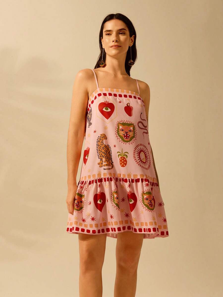 CAJUNI Women's Boho Tropical Leopard Eye Print Spaghetti Strap Back Strap Short Casual Vacation B... | SHEIN