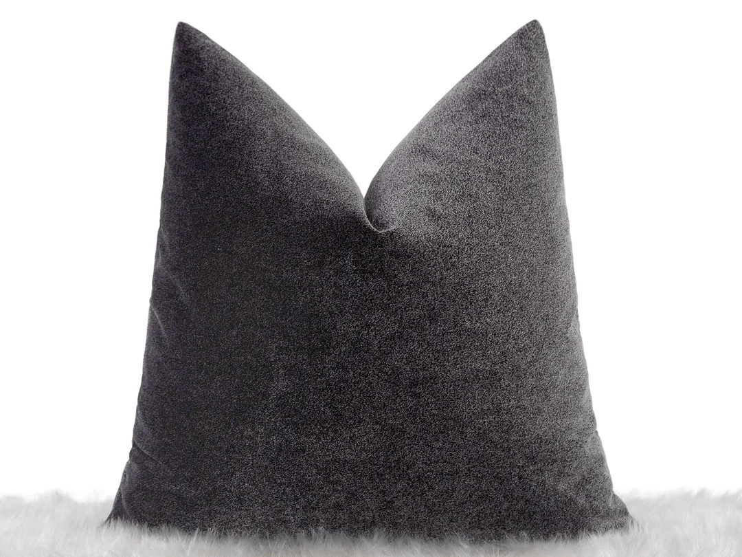 Dark Gray With Silver Dot Pillow Cover, Euro Sham Cover, Charcoal Throw Pillow, Dark Gray Cushion... | Etsy (US)