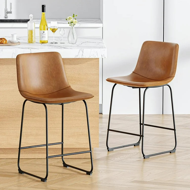 YaFiti Barstools 26'' PU Leather Counter Height Bar Stools Set of 2 with Back Modern Armless Chai... | Walmart (US)