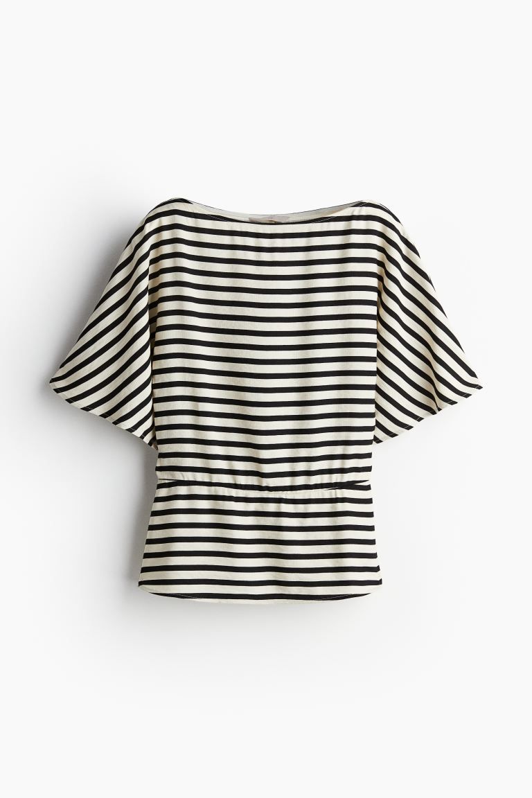 Tapered-waist Blouse - Black/cream striped - Ladies | H&M US | H&M (US + CA)