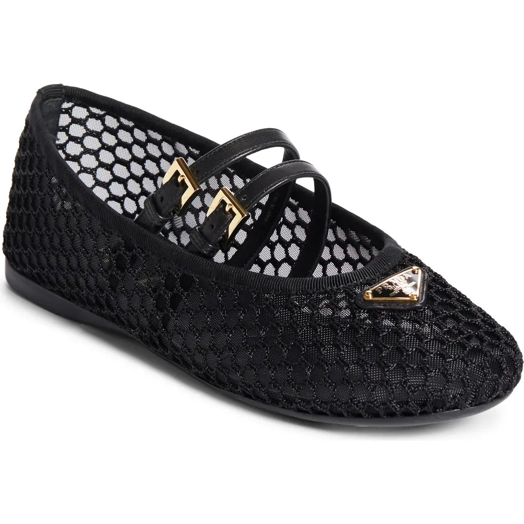 Prada Ballerine Mesh Mary Jane Flat in Nero at Nordstrom, Size 8.5Us | Nordstrom