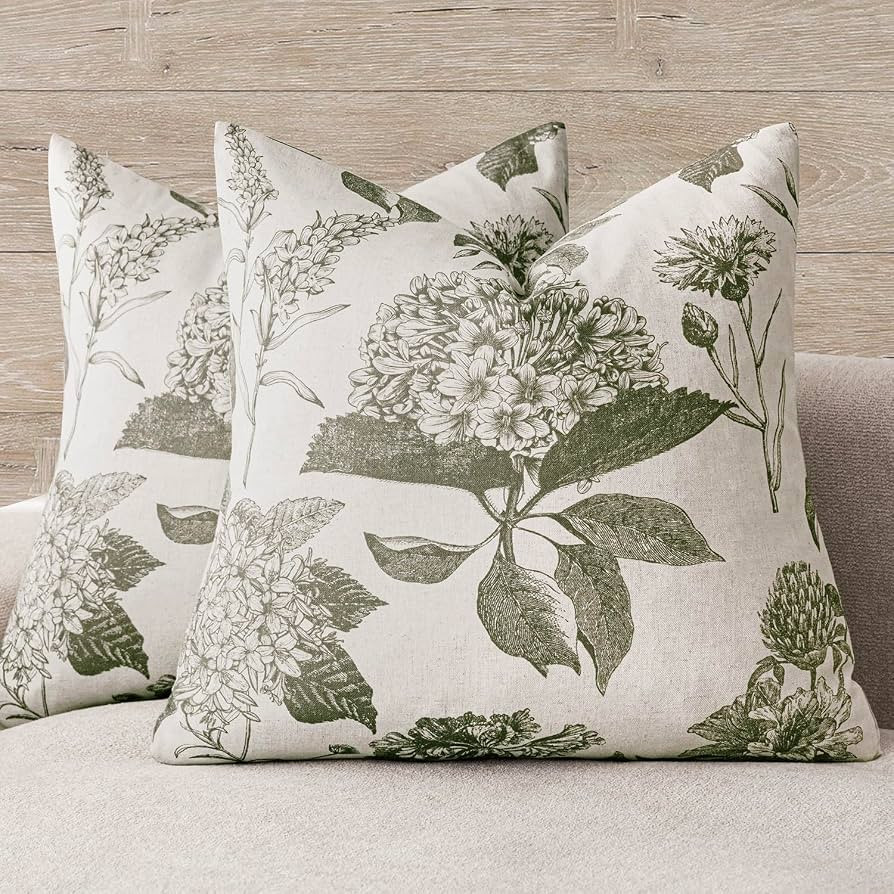 Foindtower Set of 2 Linen Floral Vintage Throw Pillow Covers Neutral Accent Print Decorative Cush... | Amazon (US)
