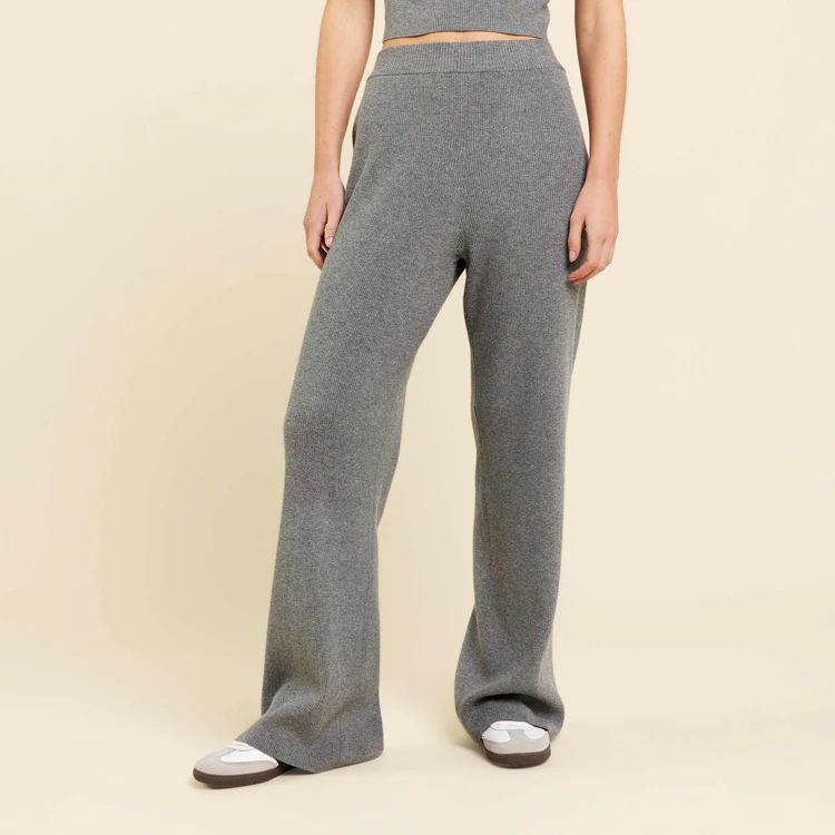 Ribbed Sweater Wide Leg Pant | Charcoal | nuuds