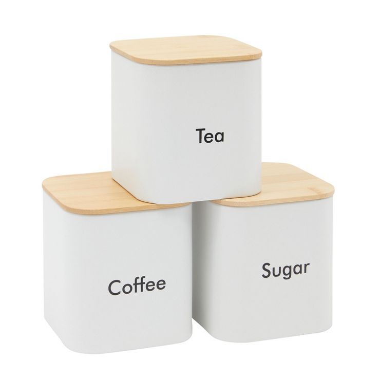 Juvale 3 Piece Set Sugar Tea Coffee Kitchen Canister Set, White Stainless Steel Containers with B... | Target