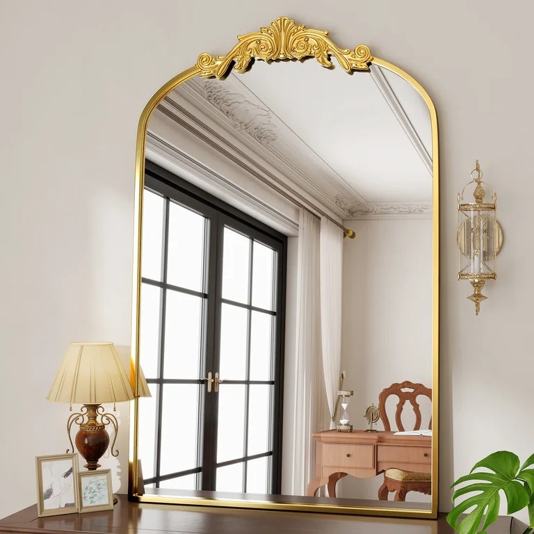 BEAUTYPEAK 40"x30" Vanity Wall Mirror Decorative Vintage Arch Bathroom Mirror,Gold | Walmart (US)