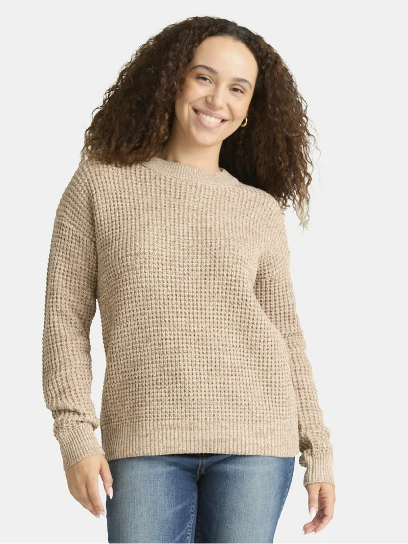 Time and True Women's Waffle Stitch Pullover Sweater, Midweight, Sizes: XS-XXXL | Walmart (US)