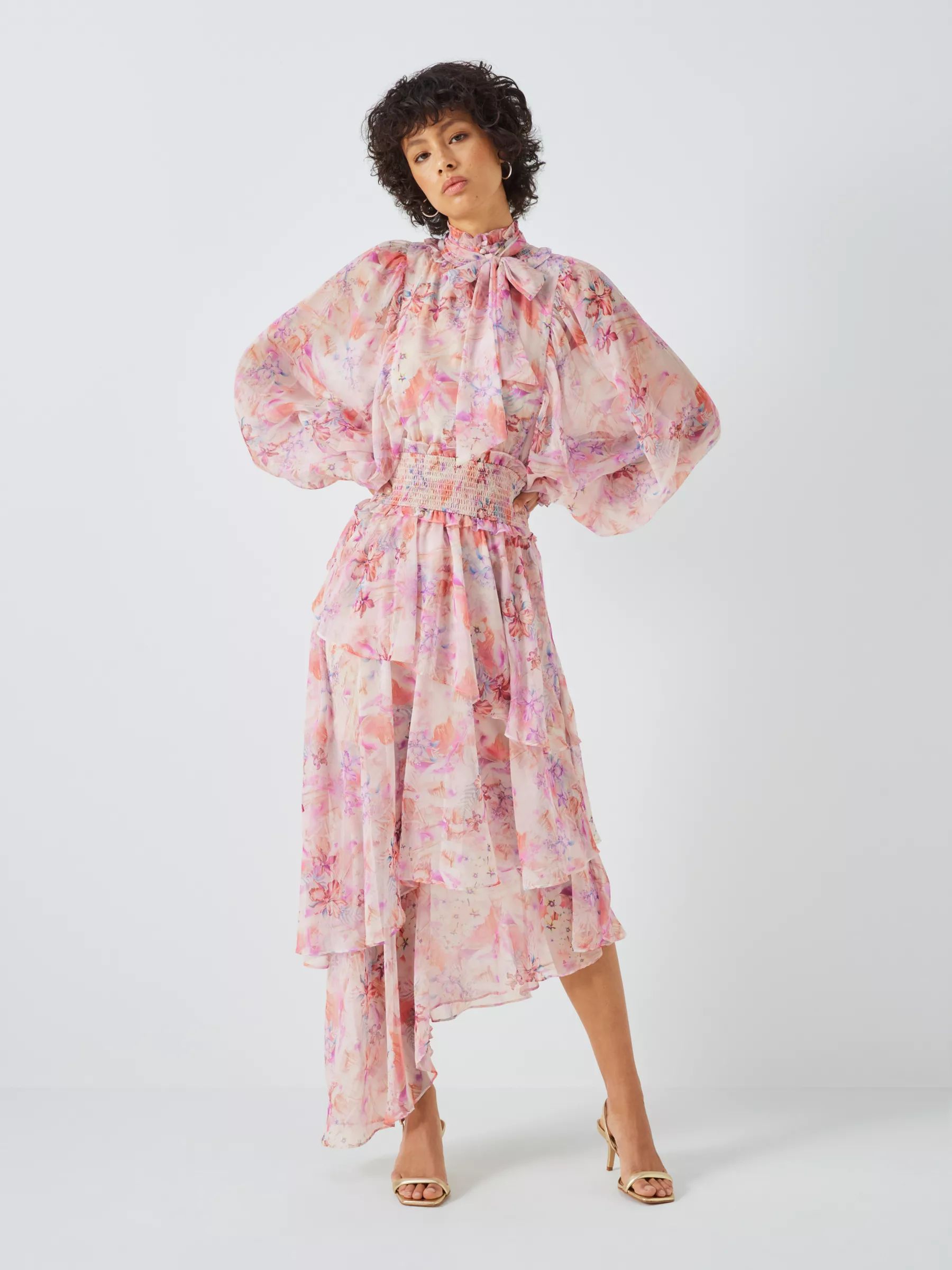 Elliatt Inseparable Floral Print Billow Sleeves Ruffle Maxi Dress, Pink | John Lewis (UK)