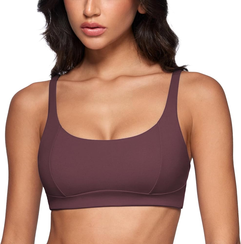 Sports Bra Yoga Bra Workout Crop Top, Square Scoop Neck, Thin Strap, Wireless | Amazon (US)