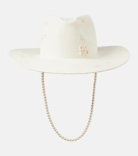 Faux pearl-embellished straw fedora | Mytheresa (US/CA)