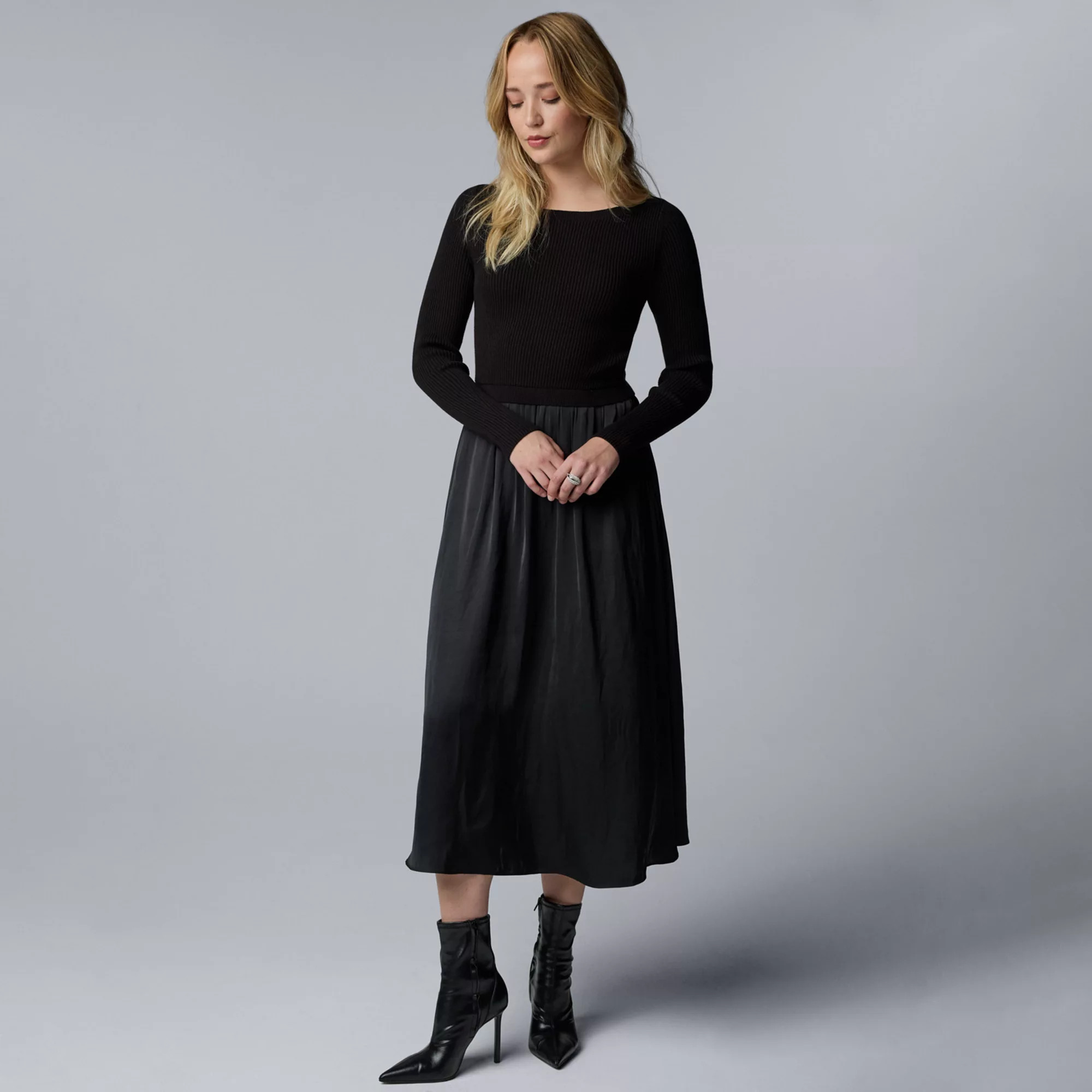 Women's Simply Vera Vera Wang Mixed Media Sweater Dress, Size: Medium, Black | Kohl's