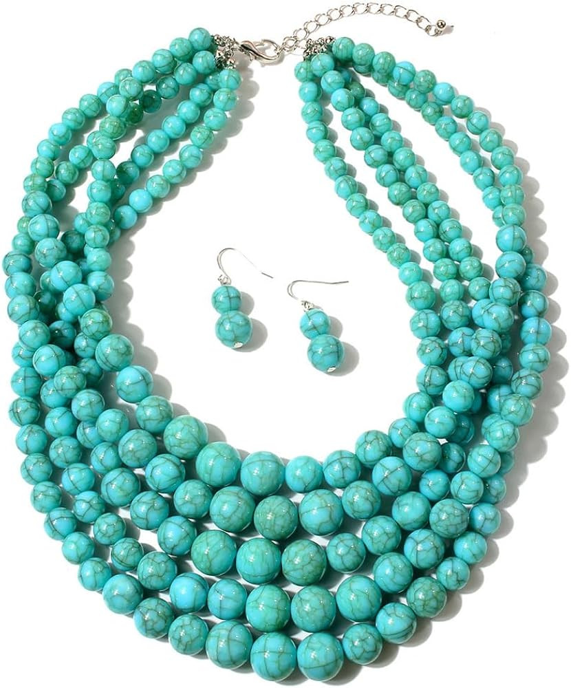 Octwine Bohemian Statement 5 Layer Green Pearl Necklace 1920s Pearl Earrings Vintage Pearl Neckla... | Amazon (US)