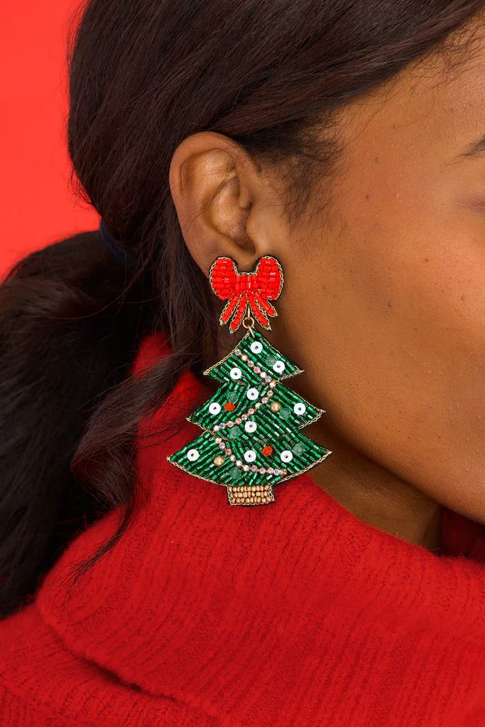 Merry Magic Green Beaded Earrings | Red Dress 