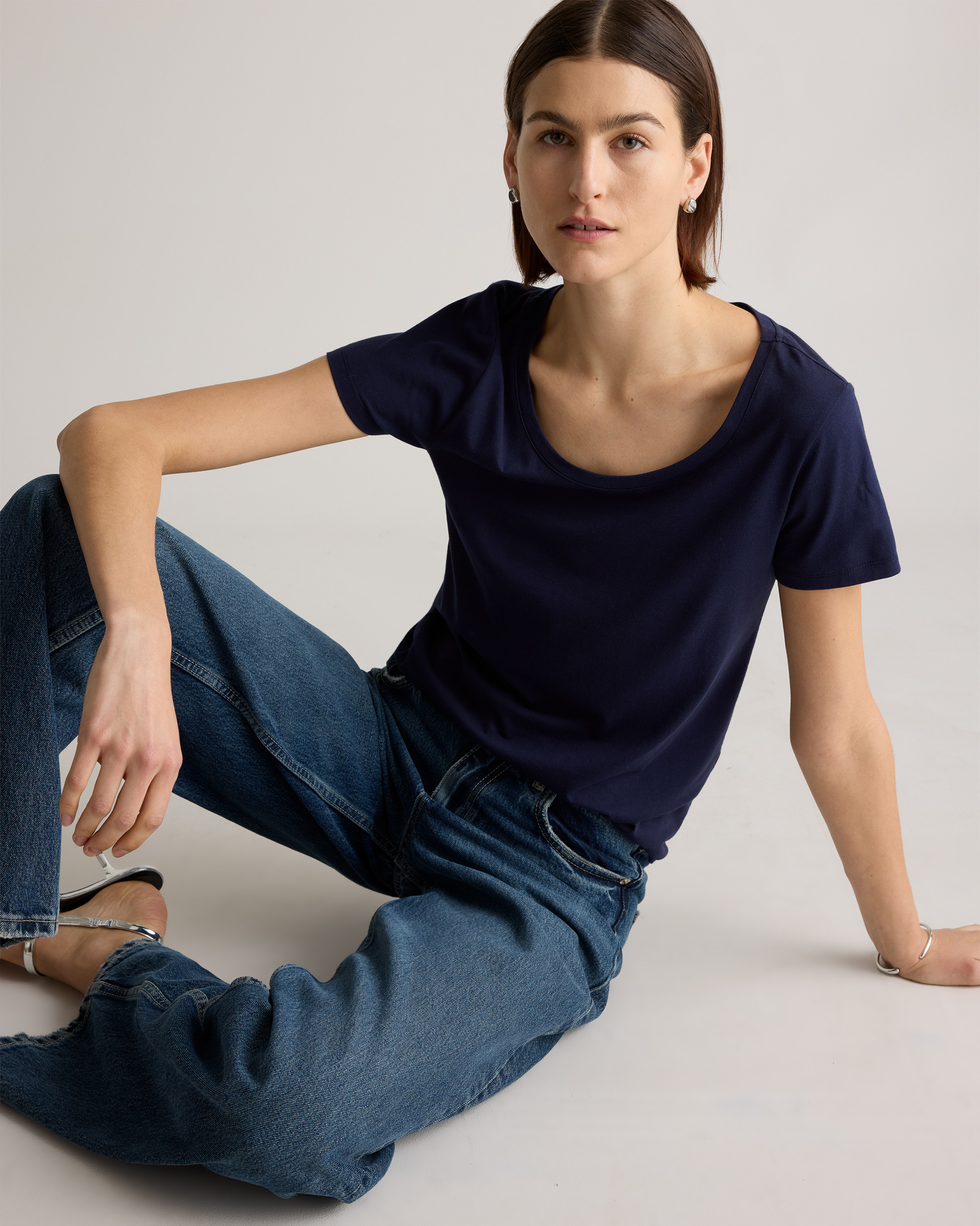 Cotton Modal Scoop Neck Tee in Dark Taupe | Quince