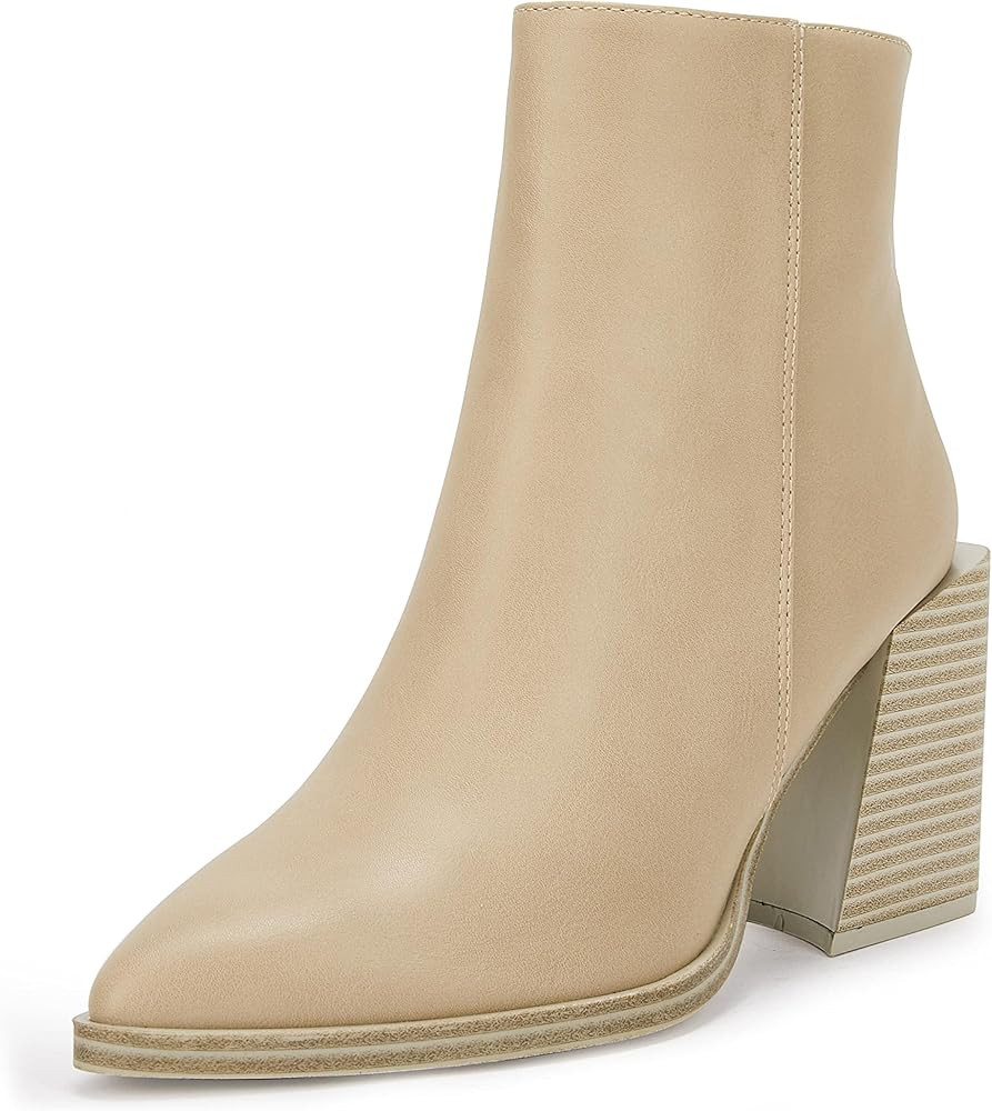 Womens Pointed Toe Ankle Boots Stacked Chunky Block Heel Fall slip on Combat Comfortable Chelsea Boo | Amazon (US)