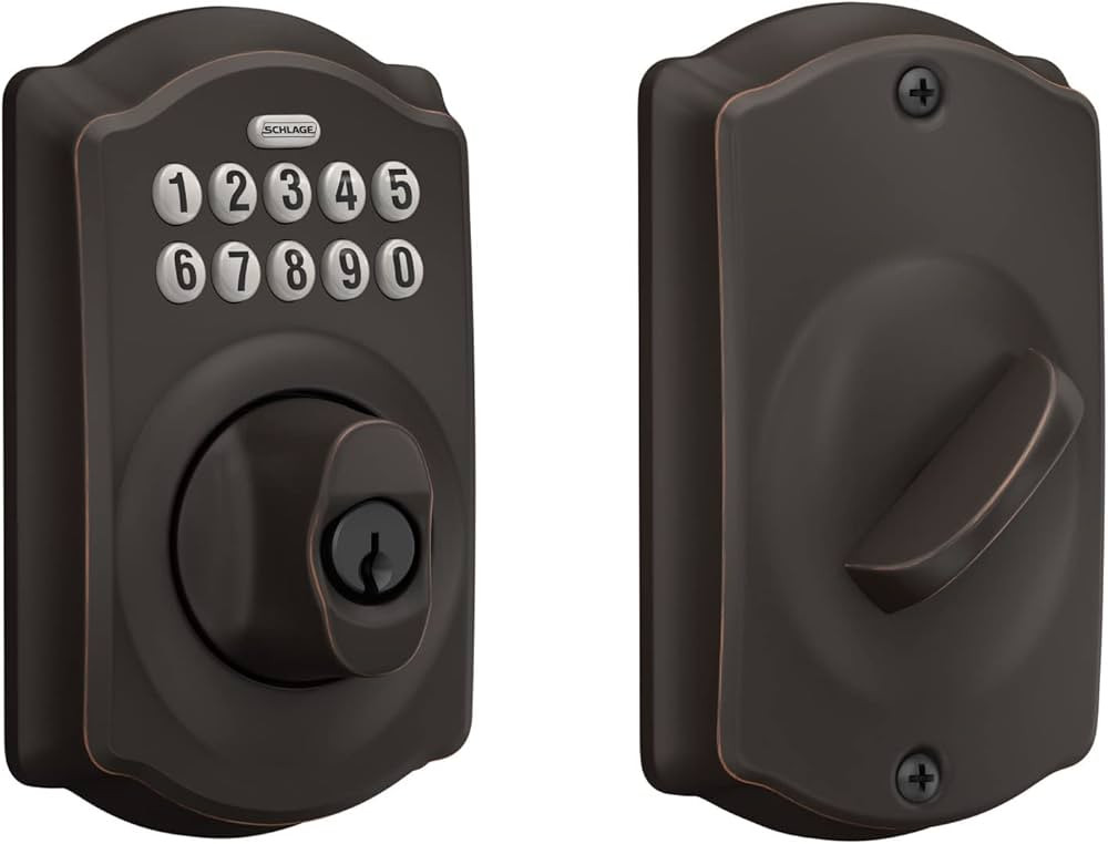 Schlage BE365 V CAM 716 Camelot Keypad Deadbolt, Electronic Keyless Entry Lock, Aged Bronze | Amazon (US)