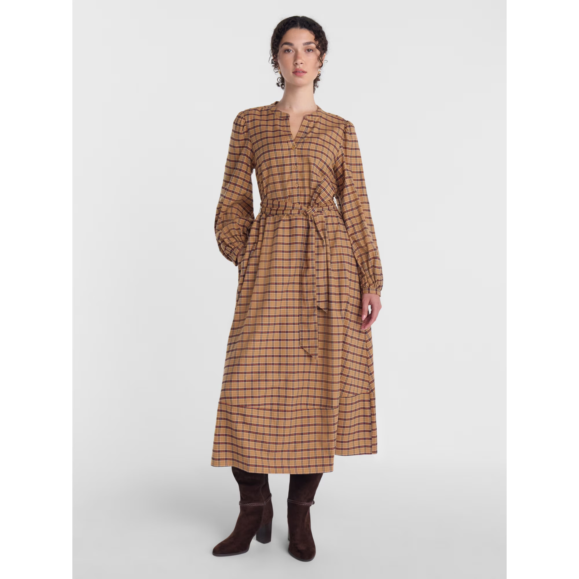 Scenario Women s Belted Midi Dress with Long Sleeves  Sizes XS-XXXL | Walmart (US)