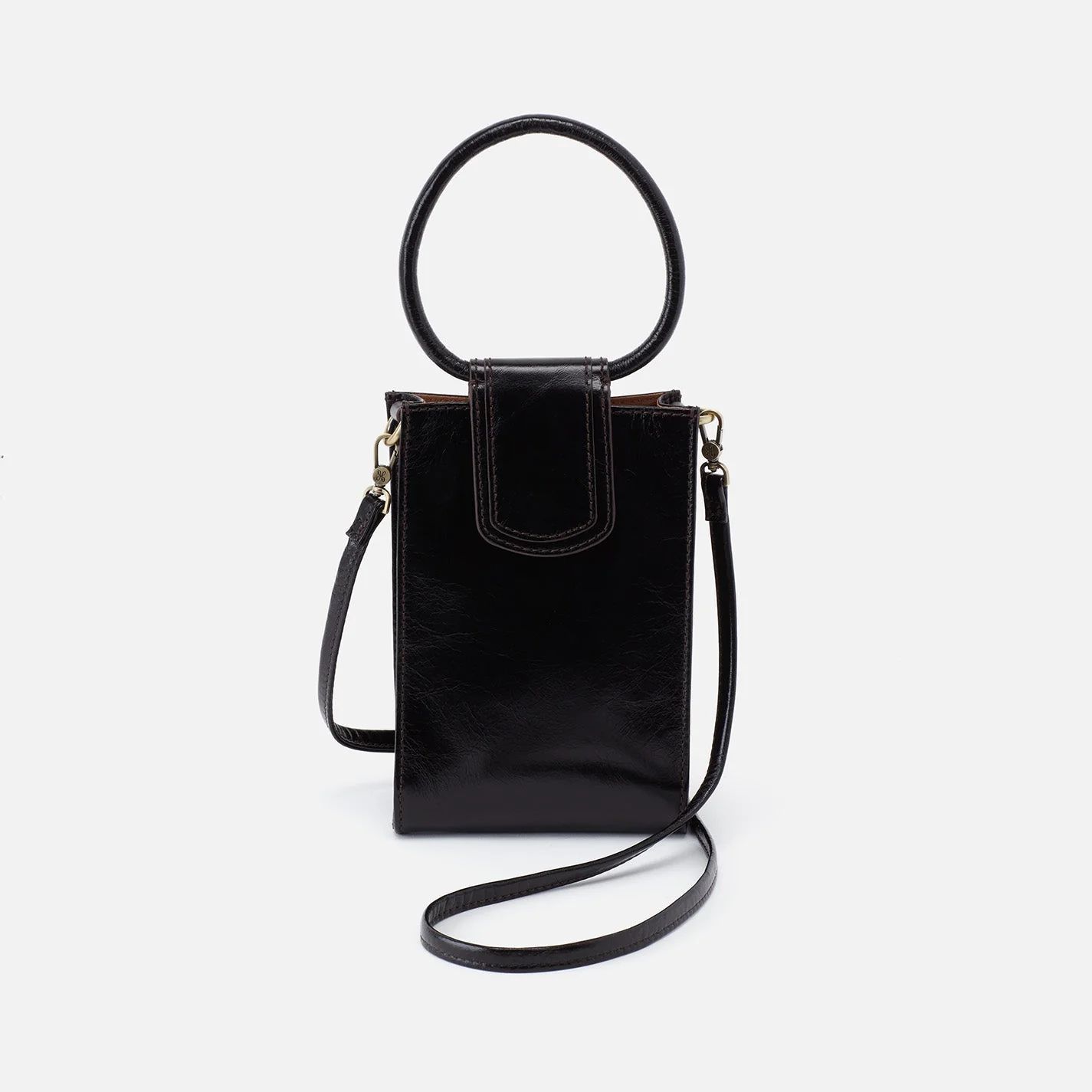 Sheila Phone Crossbody in Polished Leather - Black | HOBO Bags