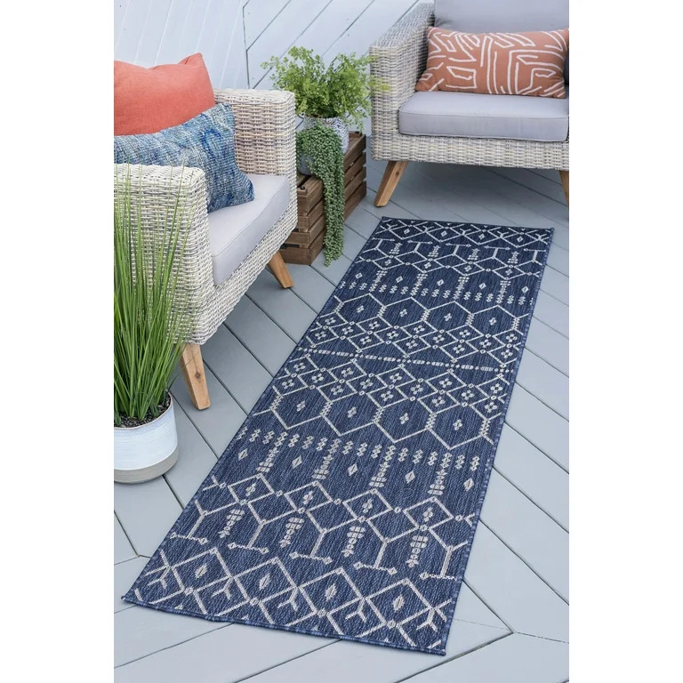 Contemporary 3x8 Area Rug (2'3'' x 7'3'') Geometric Navy, Light Gray Indoor Outdoor Runner Easy t... | Walmart (US)