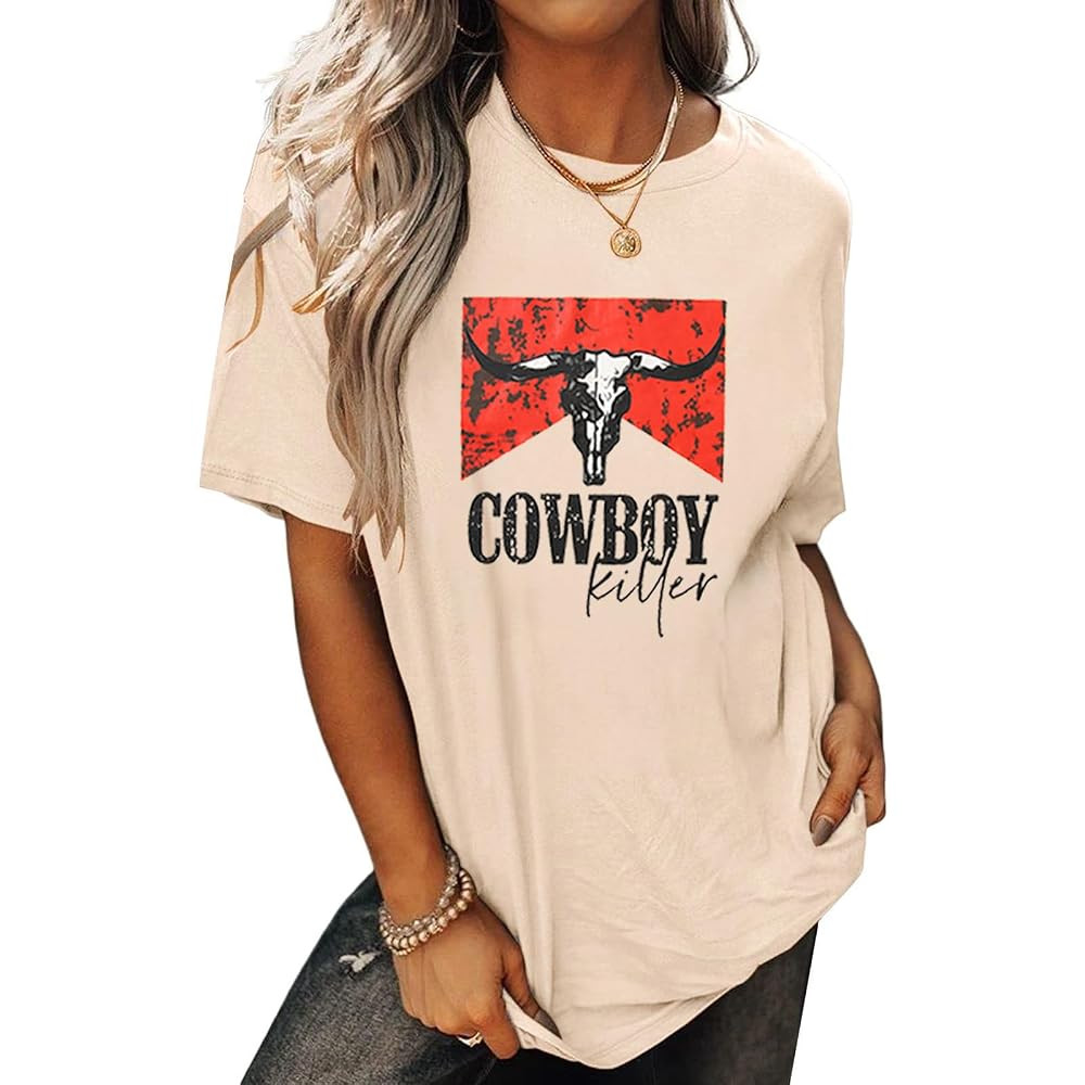 Cowboy Shirts for Women Western Vintage Rodeo T-Shirt Retro Bull Skull Graphic Tees Summer Casual... | Amazon (US)