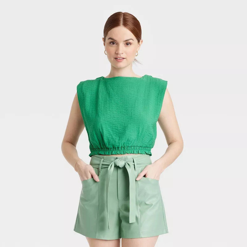 Women's Short Sleeve Slim Fit Extended Shoulder Gauze Tank Top - A New Day™ | Target