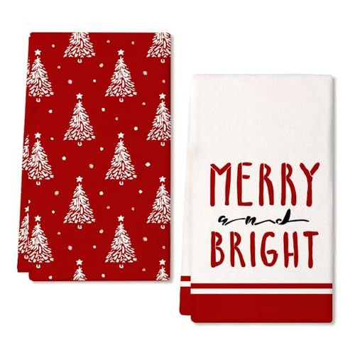 ARKENY Christmas Kitchen Towels Set of 2,Red Xmas Tree Dish Towels 18x26 Inch,Hoilday Farmhouse Home Decoration AD102 | Amazon (US)