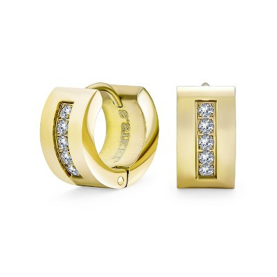 Bling Jewelry Channel Set CZ Huggies Mini Hoop Earrings Row Gold or Black Stainless Steel Color - Gold-Tone | Target