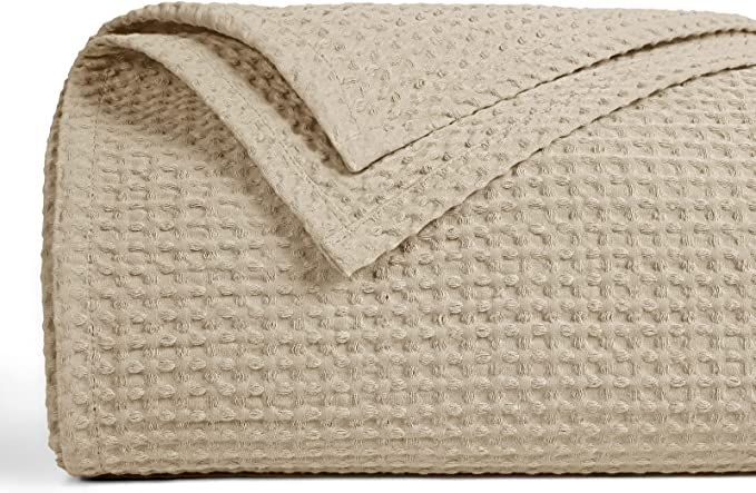 PHF 100% Cotton Waffle Weave Blanket Queen Size 90"x 90"- 405GSM Washed Warm Soft Lightweight Bre... | Amazon (US)