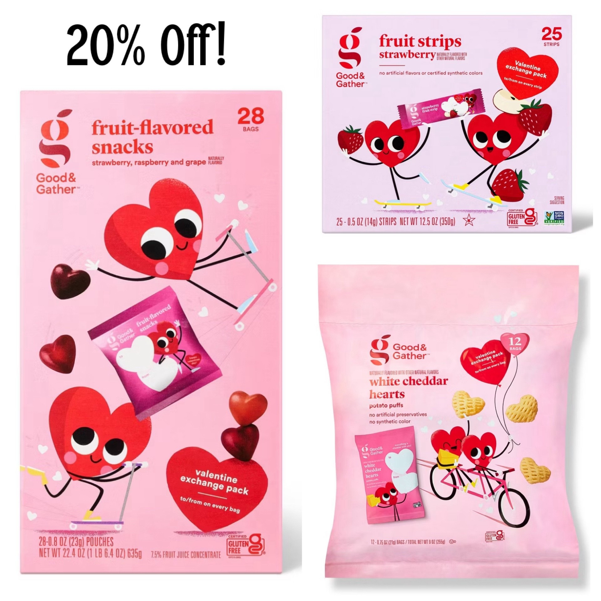 These brand new Good & Gather Valentine’s Snacks are 20% Off right now at Target! They contain only natural ingredients - no artificial ingredients or colors, and are super tasty. Perfect for classroom snacks or just easy lunch or anytime snacks to grab and go. 

#LTKSaleAlert #LTKKids #LTKSeasonal