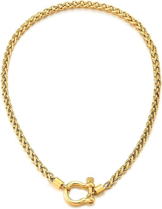 COOLSTEELANDBEYOND Mens Women Stainless Steel Foxtail Wheat Chain Necklace, Screw Anchor Shackle ... | Amazon (US)
