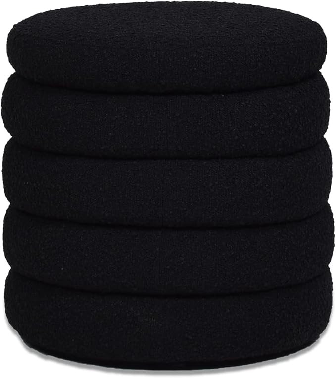 Jennifer Taylor Home Fuji 19" Oversized Round Storage Ottoman, Ebony Black Boucle | Amazon (US)