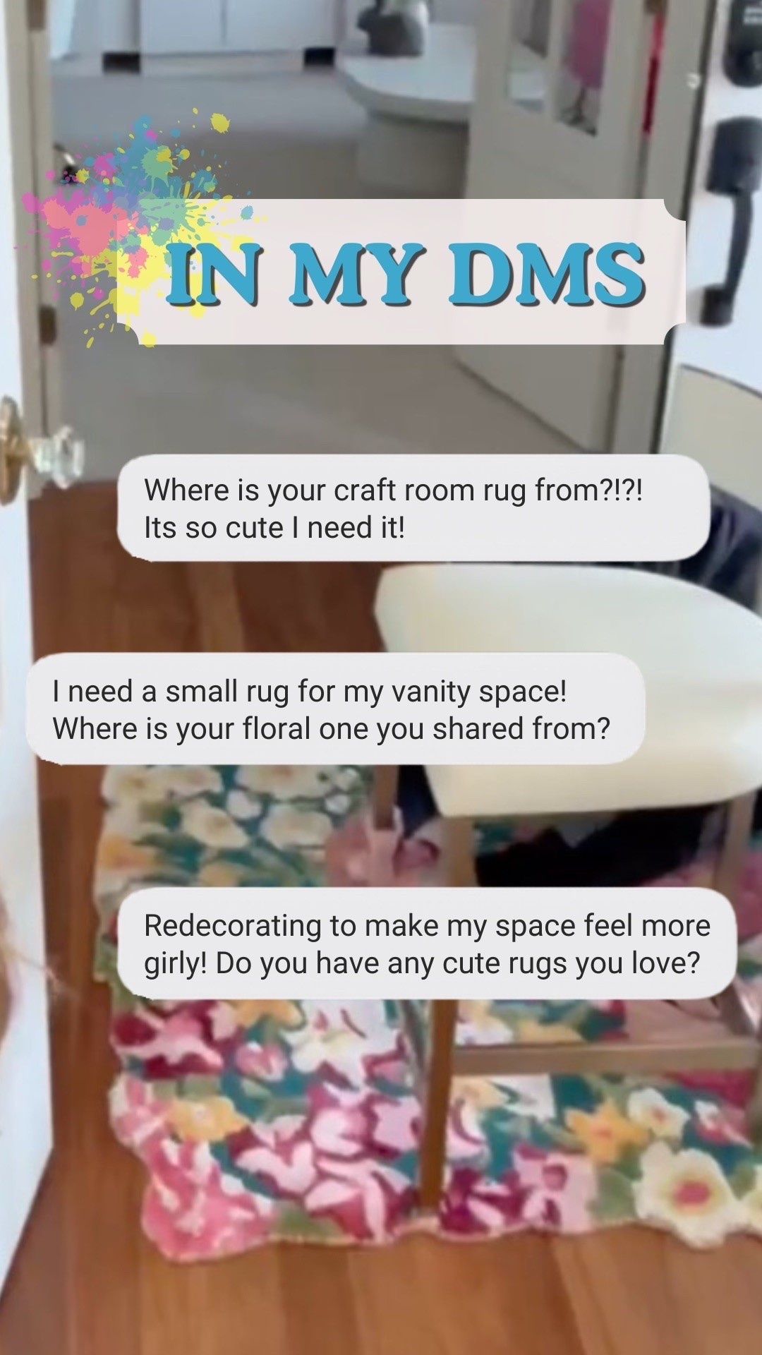 Girly floral rug you guys spotted in my craft room! I love that it adds so much texture and color to my space! ✨🌷 


Craft room, room inspo, room decor, rugs, area rug, vanity rug, summer decor, girly decor

#LTKdayinmylife #LTKHome #LTKOver40