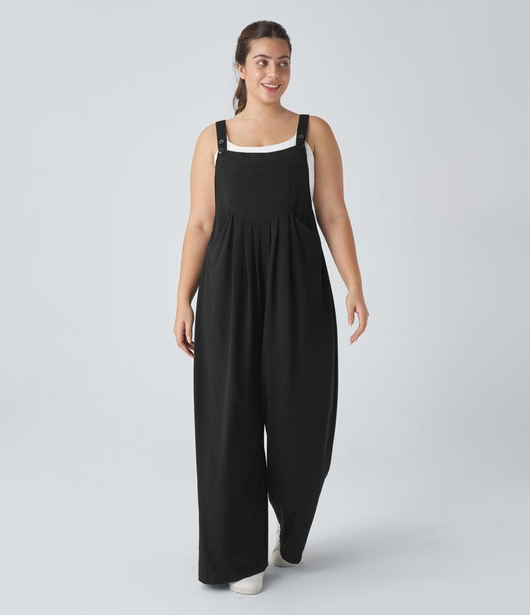 Women’s Adjustable Strap Button Multiple Pockets Waffle Casual Plus Size Overalls - Halara | HALARA