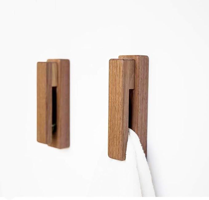 Natural Black Walnut Wooden Towel Hooks,Set of 2 Self Adhesive Natural Texture Wooden Towel Hook,... | Amazon (US)