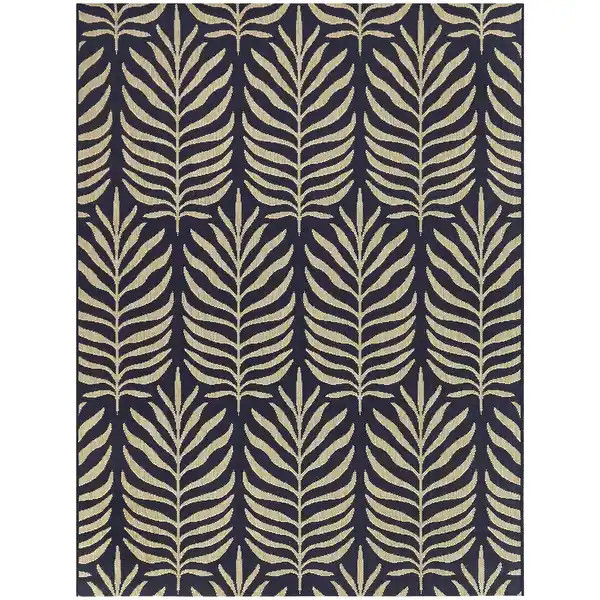 Meduna Tropical Leaves Indoor/Outdoor Area Rug - 5'3" x 7' - Navy Blue | Bed Bath & Beyond