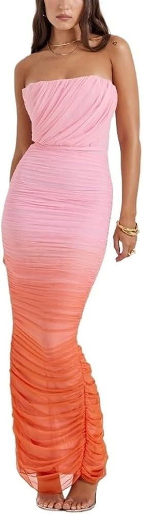 Wedding Dresses for Bride Sexy Lace Tulle Ruched Multicolor Gradient Backless Bodycon Fishtail Fa... | Amazon (US)