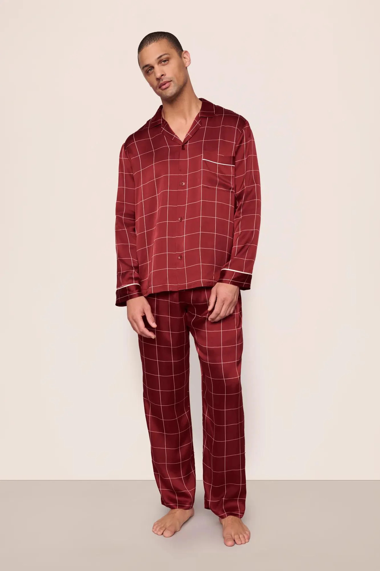 Eberjey x  Lily Aldridge - Charles Washable Silk Printed Long PJ Set | Eberjey