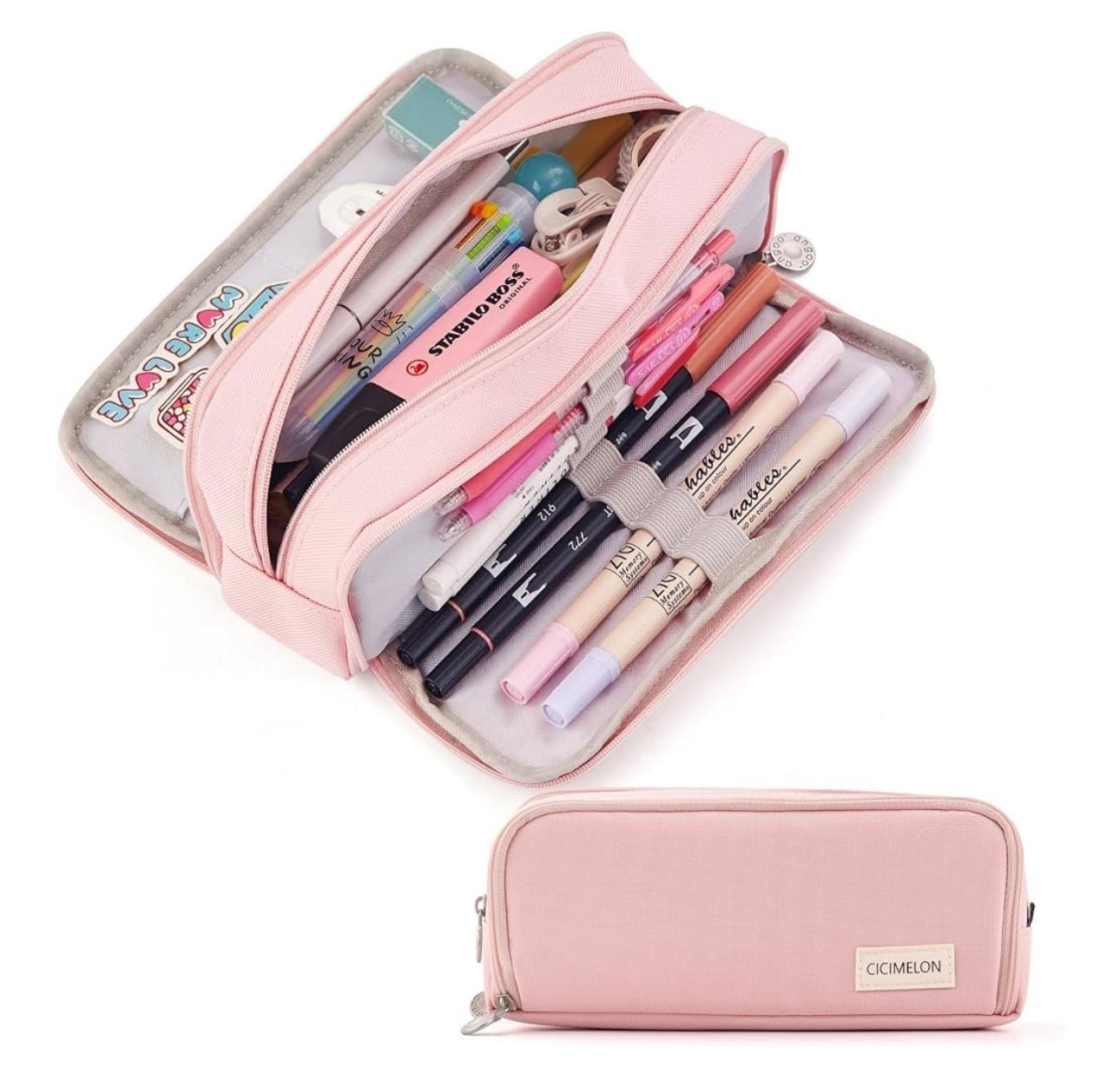 CICIMELON Large Capacity Pencil Case 3 Compartment Pouch Pen Bag for School Teen Girl Boy Men Women (Pink)

#LTKKids