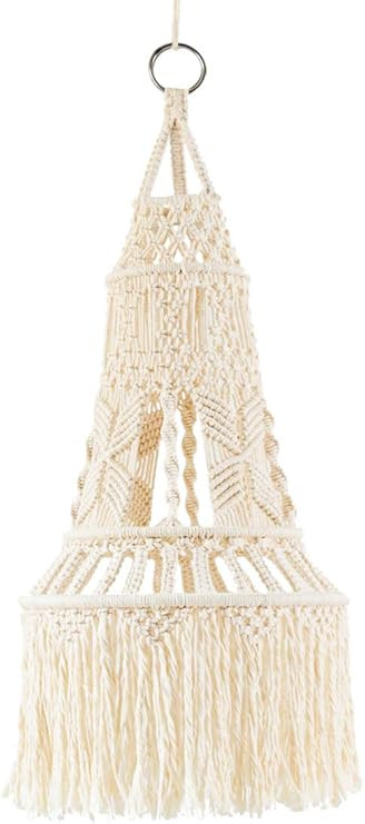 Mkono Macrame LampShade Ceiling Pendant Light Shade Tasseled Chandelier Boho Wedding Hanging Hand... | Amazon (US)