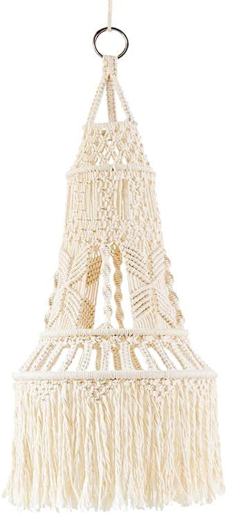 Mkono Macrame LampShade Ceiling Pendant Light Shade Tasseled Chandelier Boho Wedding Hanging Hand... | Amazon (US)