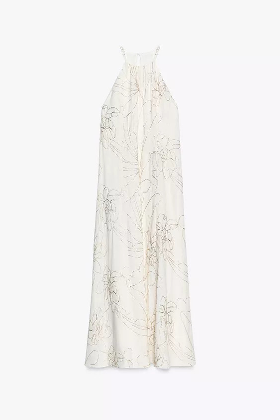 HALTER DRESS WITH FLORAL EMBROIDERY | Zara UK