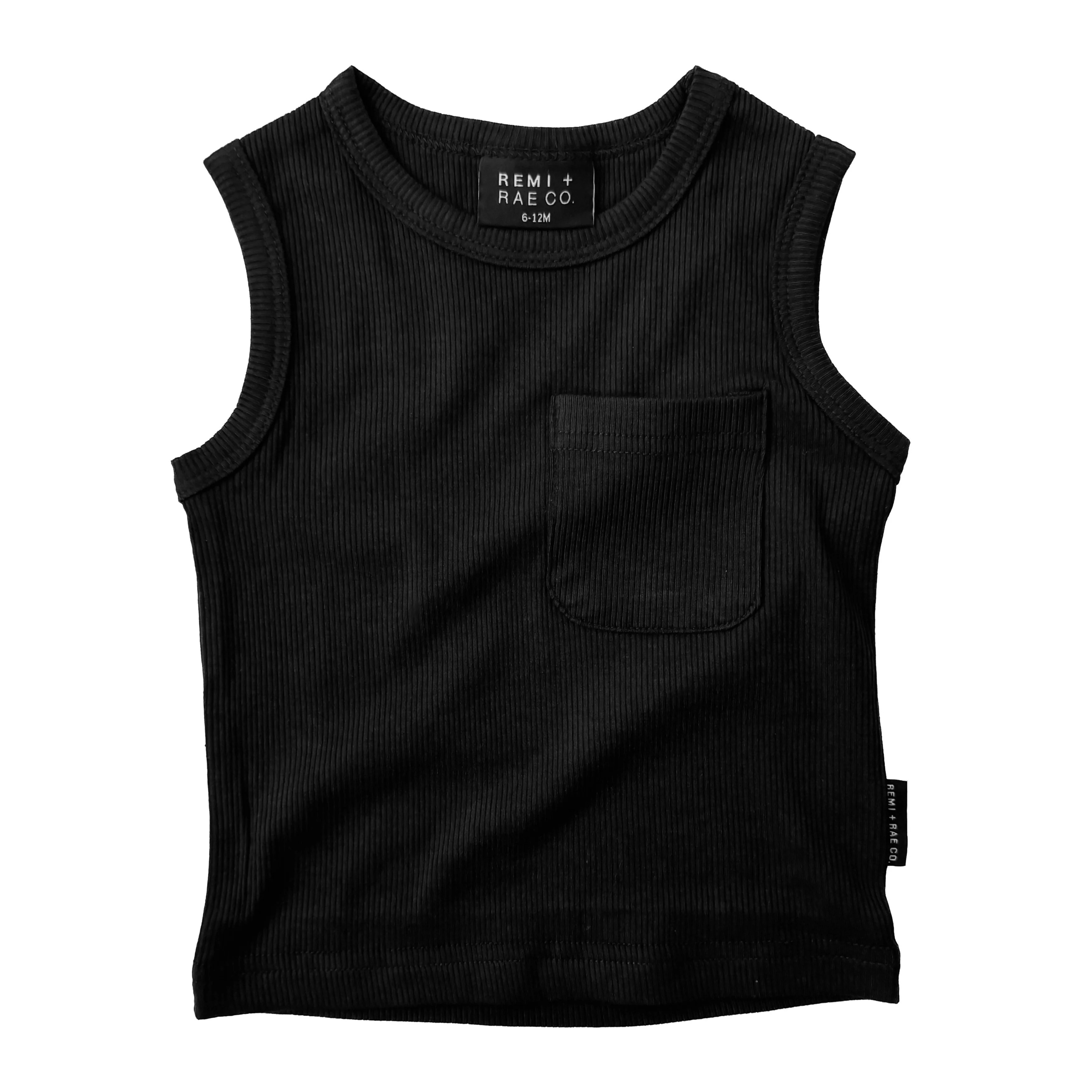 BAMBOO RIBBED POCKET TANK - BLACK | REMI + RAE CO.