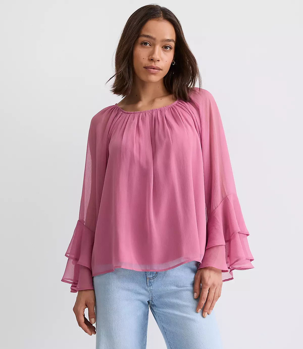 Tiered Ruffle Sleeve Blouse | LOFT