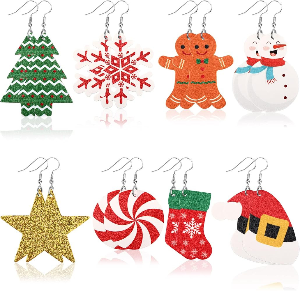 AUGSUN 8 Pairs Leather Earrings for Women Lightweight Faux Leather Leaf Long Dangle Earrings Tear... | Amazon (US)