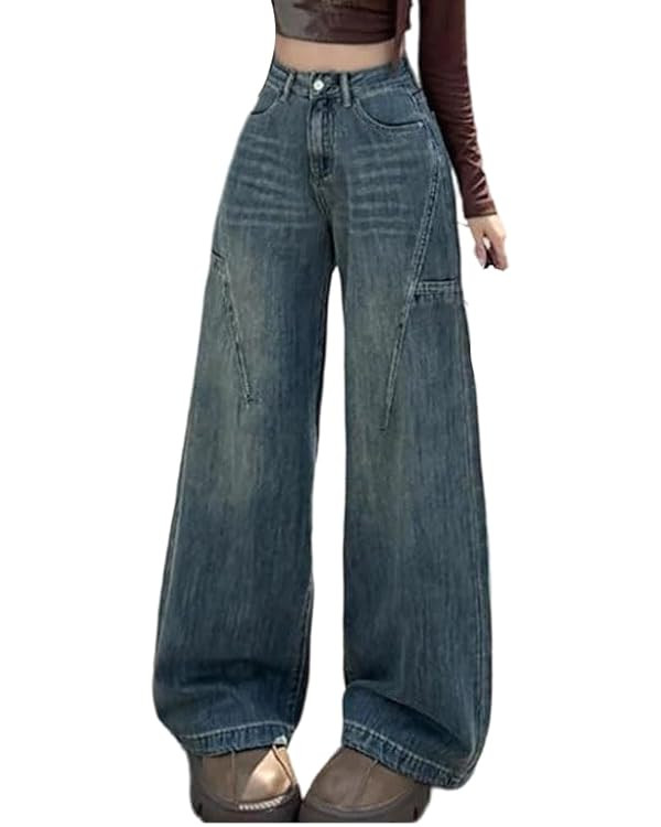 High-Rise Wide-Leg Jeans, Women's Vintage Denim Loose Straight-Leg Jeans | Amazon (US)