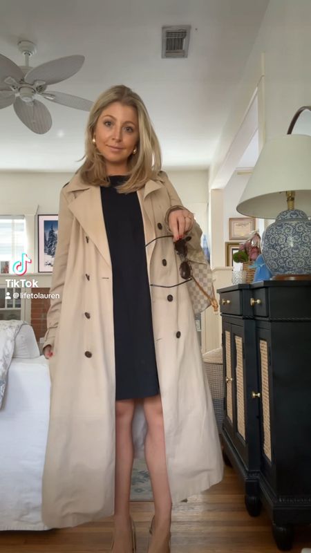 Everything is under $100! The perfect trench and black linen dresss

Trench: fits oversized (size small)
Dress: Fits TTS (petite small)
Shoes: Fit TTS and SO comfortable 

Trench/Earrings/shoes all Amazon
Dress is Abercrombie 