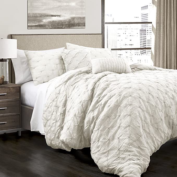 Lush Décor Ravello Shabby Chic Style Pintuck White 5 Piece Comforter Set with Pillow Shams - Kin... | Amazon (US)