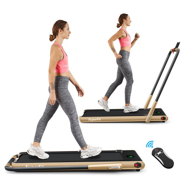 SuperFit 2.25HP 2-in-1 Folding Under Desk Treadmill W/Remote Control  Speaker  APP, Gold | Walmart (US)