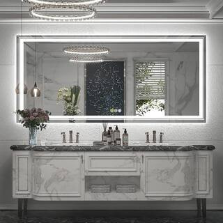 55 in. W x 28 in. H Extra Large Rectangular Frameless Anti-Fog Wall Bathroom Vanity Mirror 3500-6000K Dimmable | The Home Depot